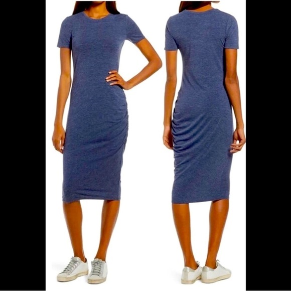 Treasure & Bond Blue T-Shirt Ruched Dress Size Xsmall - Picture 1 of 8